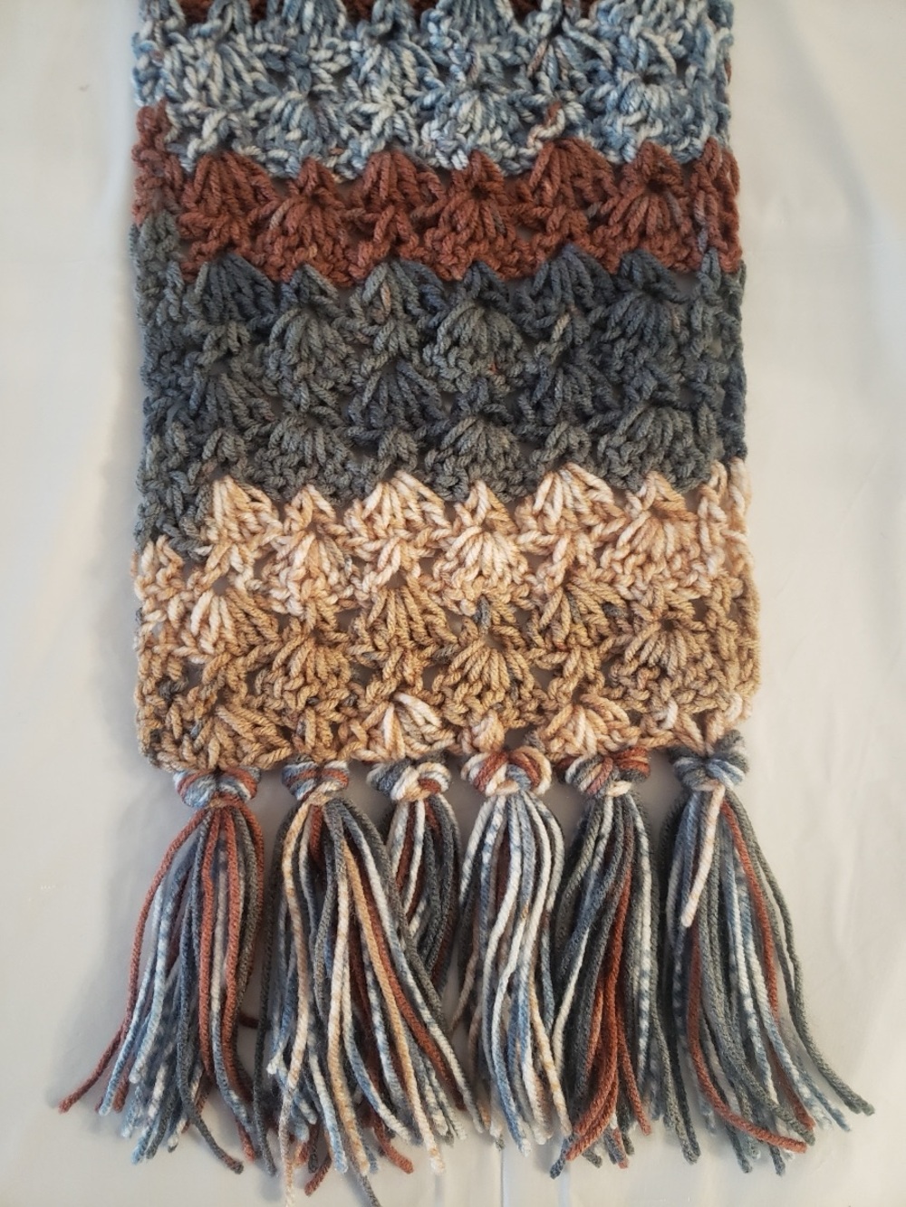 Handmade Multicolor Crochet Scarf - Neutral Tones 67”x7” - Picture 4 of 4